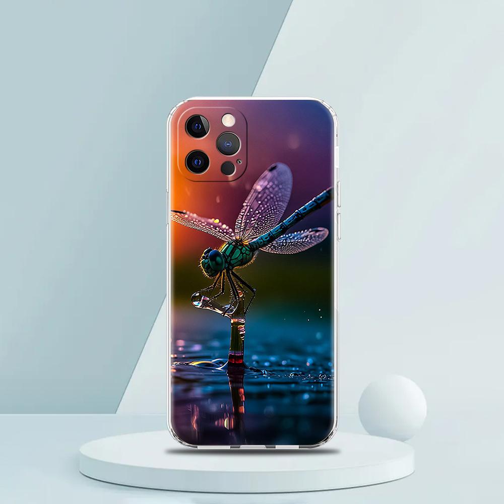 Soft TPU Transparent Phone Case Cover for iPhone 16 15 14 13 12 11 Pro Max 16E 8 7 Plus XS Max Shockproof Shell Dragonfly Capas