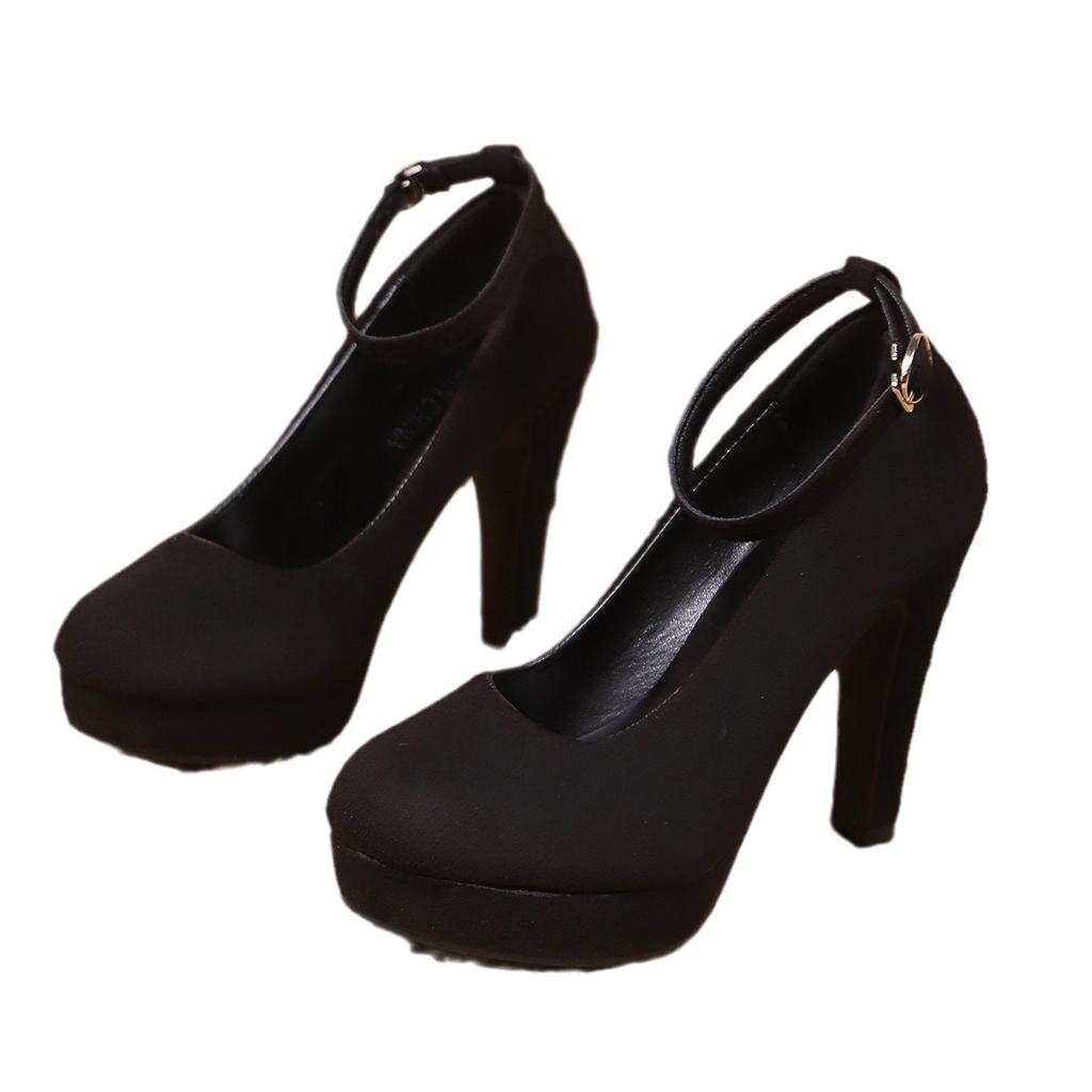 Новые женские туфли на высоком каблуке, водонепроницаемые, с пряжкой, однотонные, женские, большого размера 42, высокие каблуки