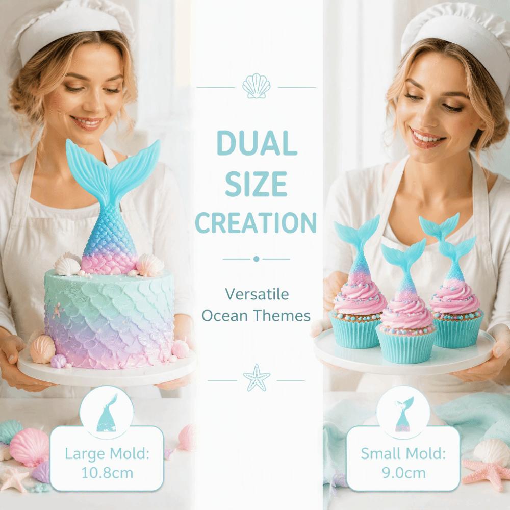 2PCS Easy Cleaning Mermaid Tail Mold Nonstick Marine Cake Decorating Mold Edging Fondant Decoration