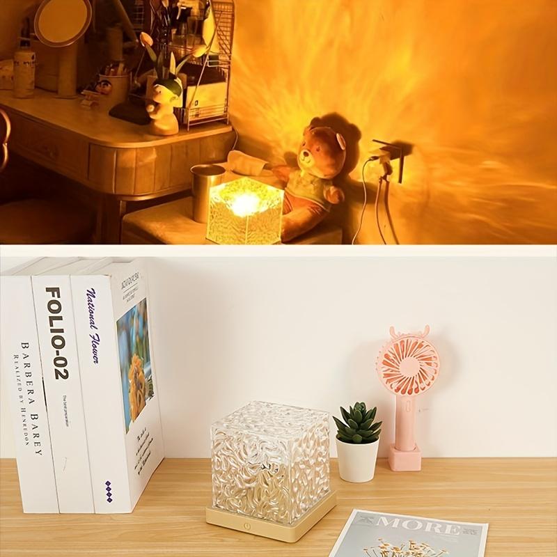 1pc Rotating Water Ripple Night Light, USB Night Lamp, RGB 16 Color Spin Creative Bedside Flame Atmosphere Lamp