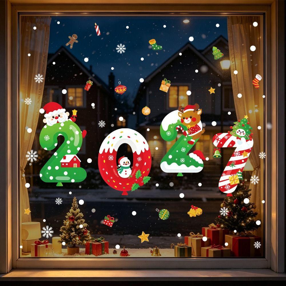 PVC Christmas Window Sticker Static Cling New Year Window Decor New Car Window Decal Restaurant