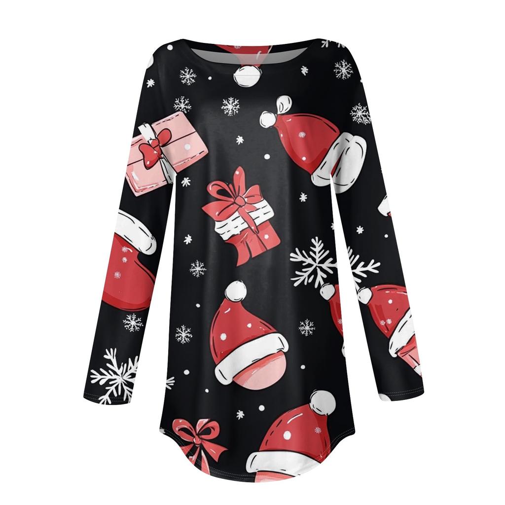 Футболки для женщин, осенние повседневные рубашки с длинными рукавами, толстовка с ретро-принтом, топ для рождественской вечеринки, пуловер