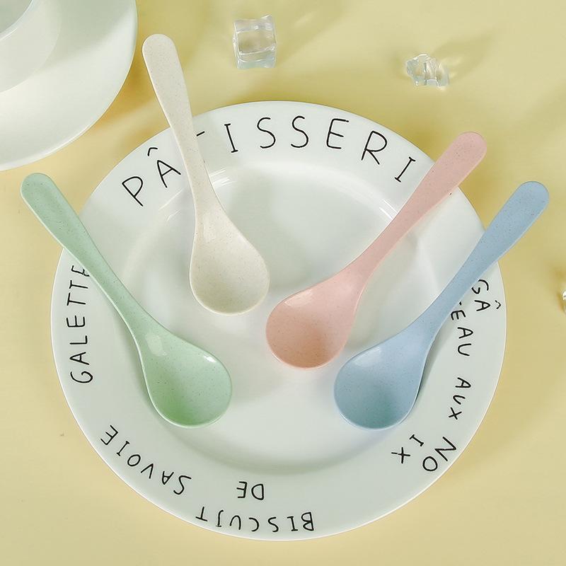Бытовые детские суповые ложки с длинной ручкой из пшеничной соломы, однотонные ложки, ложки для мороженого, ложки для перемешивания и столовые ложки