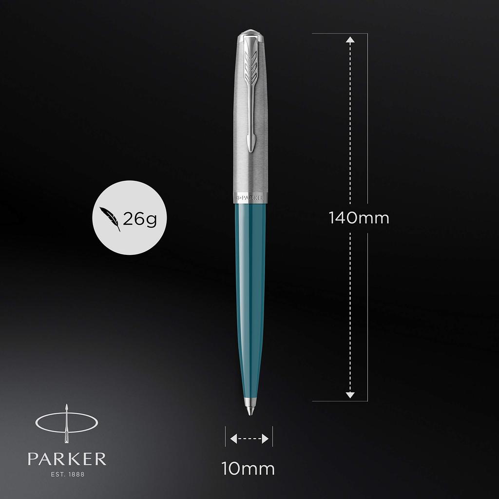 Parker Шариковая ручка 51 Бирюзово-синяя Средняя Подарочная Официальная 2123510Z CT, Наконечник, На масляной основе, В коробке, Импортная,