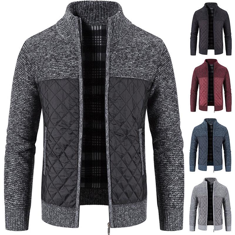 Men's Winter Thickened Cotton Jacket Large Size Long-sleeved Zipper Knitted Jacket Stand Collar Casual Sweater