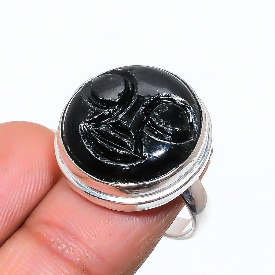 Черный оникс Ручная работа 925 стерлинговое серебро Подарочное ювелирное изделие Кольцо Размер 6.5 n9P91