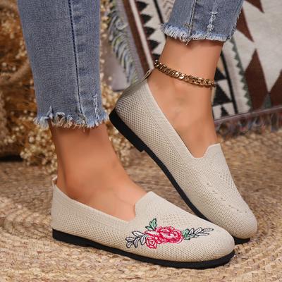 Женские дышащие вязаные туфли на плоской подошве с вышивкой, легкие слипоны на мягкой подошве, женские удобные нескользящие повседневные туфли