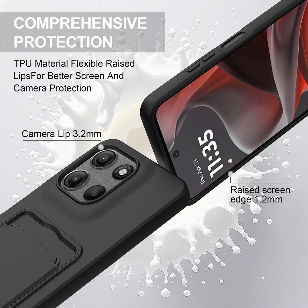 For Motorola Moto G15 Power 4G/G15 4G Liquid Silicone Case Phone Back Cover with Card Holder and Short Strap