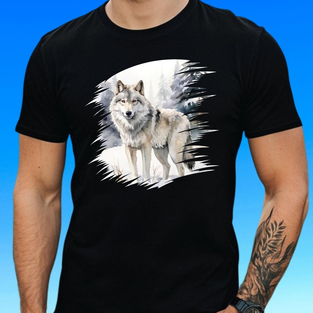 Unisexs Wolf In Winter Motif Cotton Tshirt Size Xs To 5xl