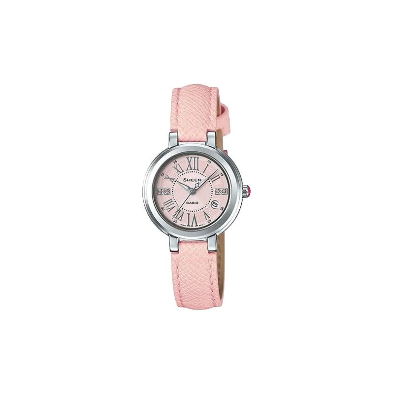 Casio Серия CASIOSHEEN простая повседневная мода кварцевый механизм кожаный ремешок японские и корейские часы женские часы розовый циферблат SHE-4029L-4A