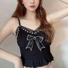 Summer Women's Bow Pleated Mesh Vest with New Suspender and Chest Pad Top, Fashionable and Elegant Summer Women's Clothing