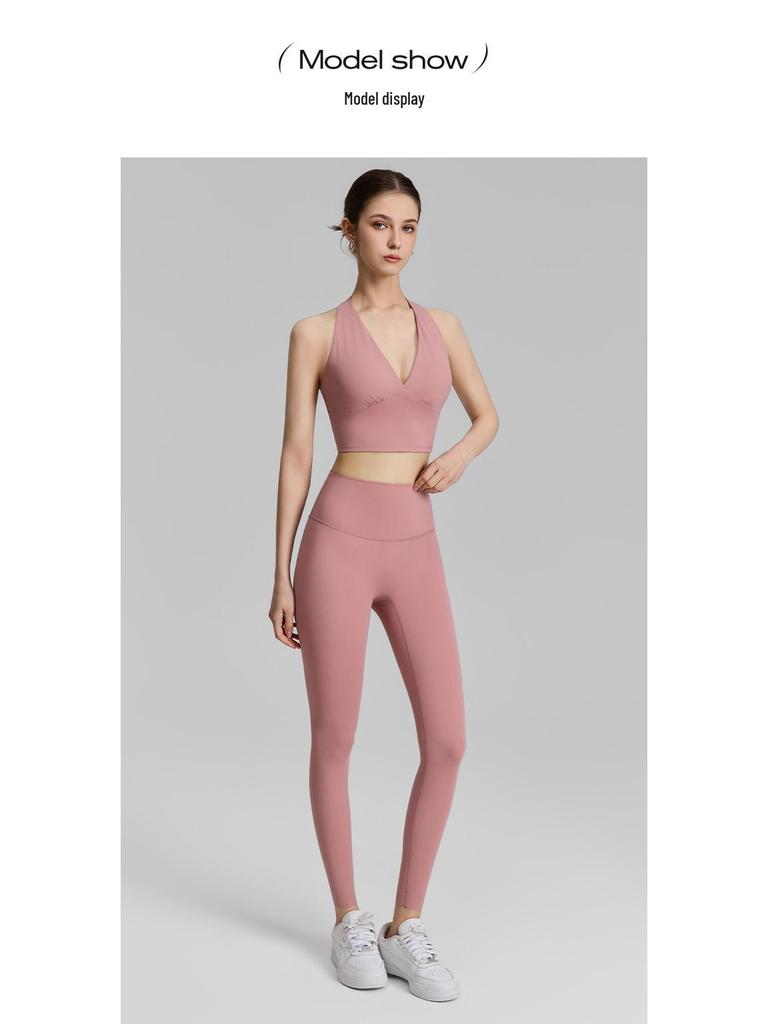 Женский спортивный топ-бра с V-образным вырезом и топ-майка для йоги с завязками на шее и фиксированными чашками - Поддерживает жир в области подмышек