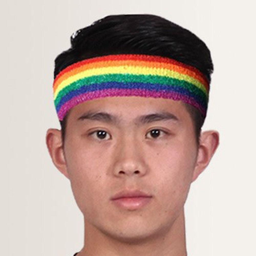 Polyester Athletic Sweat Bands Colorful Fitness Wrist Brace Rainbow Tennis Headband  Table Tennis