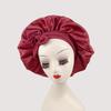 Silk Satin Sleep Cap with Ribbon Bow for Women - Elastic Wide Brim Bath Headscarf Hat for Hair Care