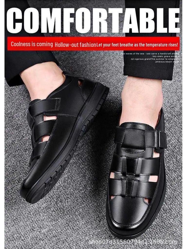 Men's Versatile Spring Breathable Leather Sandals with Soft Sole