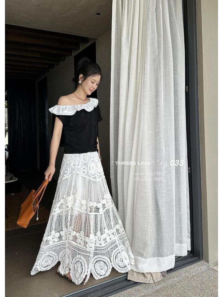 2025 Богемная Крючком Высокая Талия Широкий Подол Кружевная Юбка