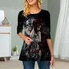 Plus Size Women Flower Human Skeleton Print Round Neck Casual Loose Long Sleeve Top