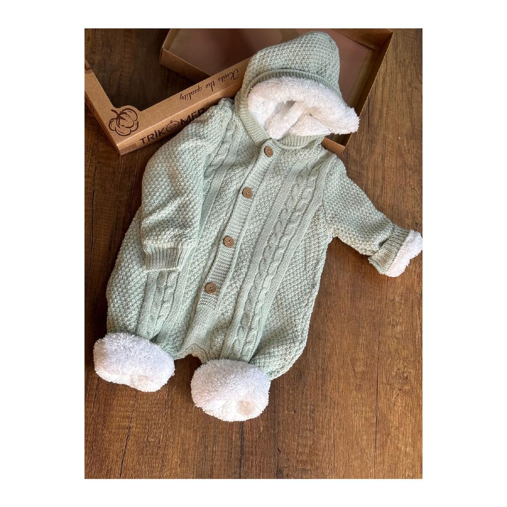 Трикотаж Комбинезон для новорожденных с овечьей шерстью внутри, очень мягкий узор для вязания волос