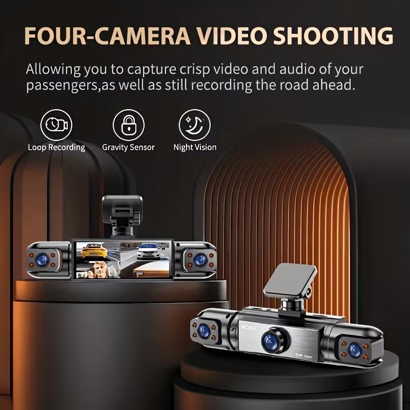 360° Panoramic Dash Cam with 3/4 Lens 3.16-inch Quad Split Screen Ultra Night Vision G-Sensor Loop Recording 24hr Parking Monito