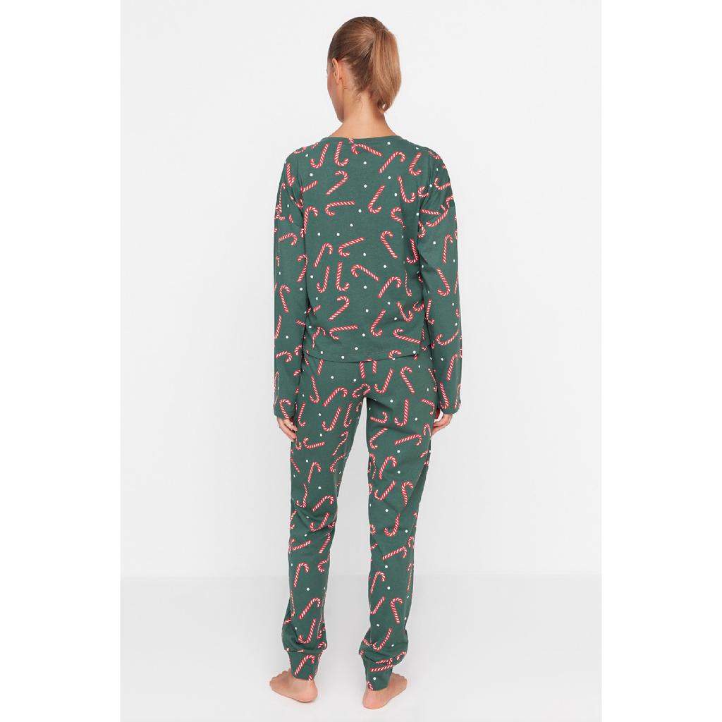 Темно-синий вязаный пижамный комплект с новогодним принтом Thmaw21pt0771