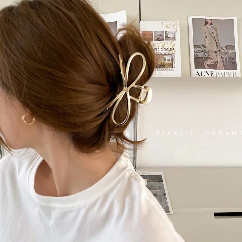 Большой бант Женский зажим-краб для волос для густых тонких волос Аксессуары Модный элегантный Золотой Серебряный Металлический Стример Зажим-краб Ювелирные изделия