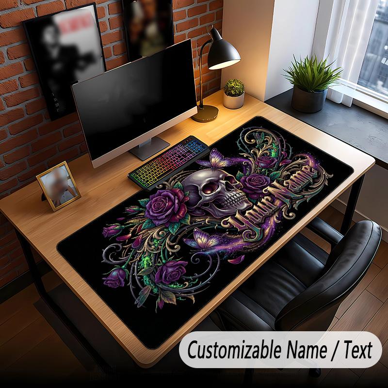 Skull Gothic Theme Custom Mouse Pad Personalized With Name Text Customized Desk Mat For Office Home Decor
