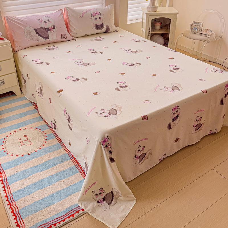 Cute Pink Cartoon Cat Towel Embroidery Girls Kids Bedding Set Soft Washed Cotton Duvet Covers Set Bed Sheet Pillowcases 3/4Pcs