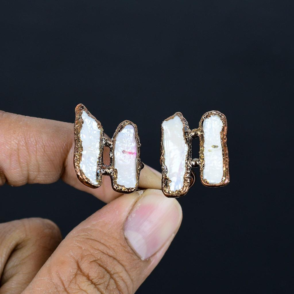 Кольцо из перламутра с ручной работой, кольцо из электроформированной меди, антикварное украшение, регулируемое кольцо, подарок на помолвку