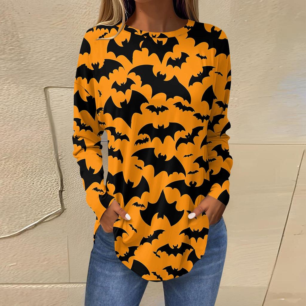 Women's Loose Round Neck Print Long Sleeve T-Shirt Top Pullover