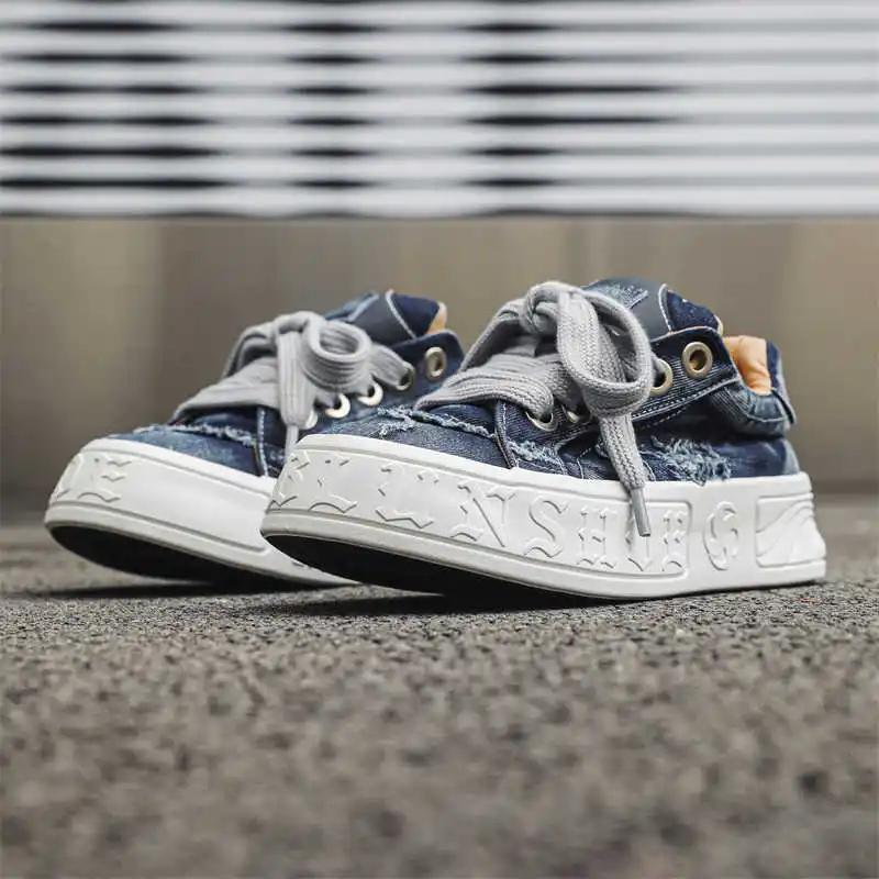 Модные демисезонные кроссовки из экокожи на плоской подошве для мужчин, высокие кроссовки, синие ботильоны, спортивная коллекция, спортивно-повседневный стиль, тени