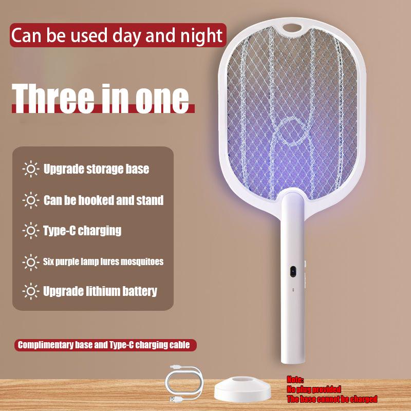 3 In 1 Electric Mosquito Swatter Mosquito Killer Lamp Killer Insect Killer 3000V Type-C Rechargeable Mosquito Killer Fly Killer