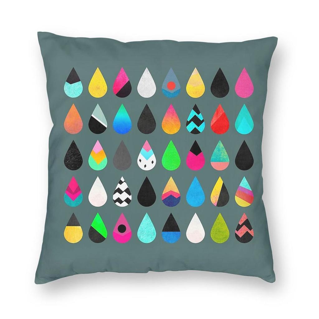 Colorful Rain Drops Square Pillowcase Polyester Linen Velvet Printed Zip Decor Pillow Case Home Cushion Case