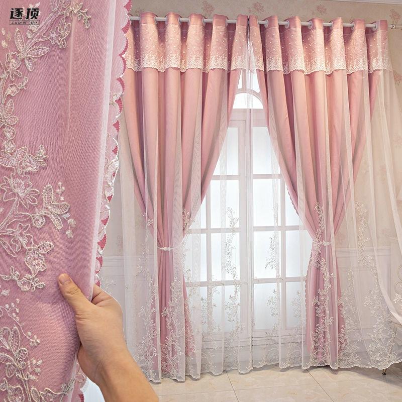 Современный пасторальный стиль, двойная интегрированная кружевная вышитая марлевая занавеска, затеняющая теплоизоляционная занавеска