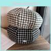 Grid Color Clashing Artistic Vintage Beret Hat Geometric Elements Spring Women