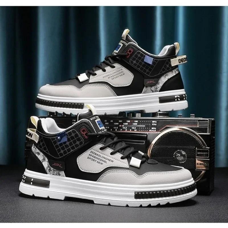 New Men's High-top Sneakers for Fall Comfortable Platform Shoes 2025 Trendy Breathable Lace-up Skate Shoes