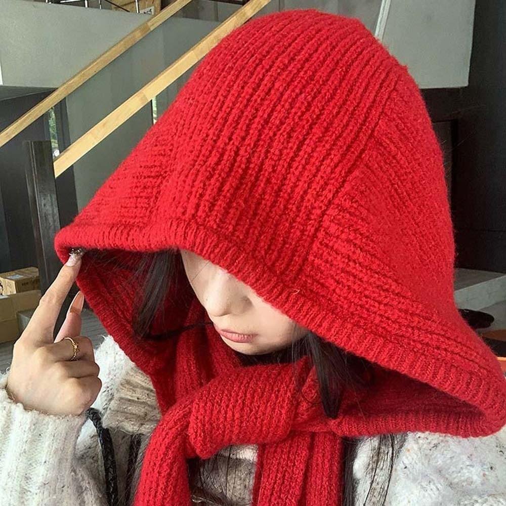 Acrylic Fibers Knitted Hooded Cap Triangular Winter Neckerchief Hat Neck Collar Beanies Cap  Work