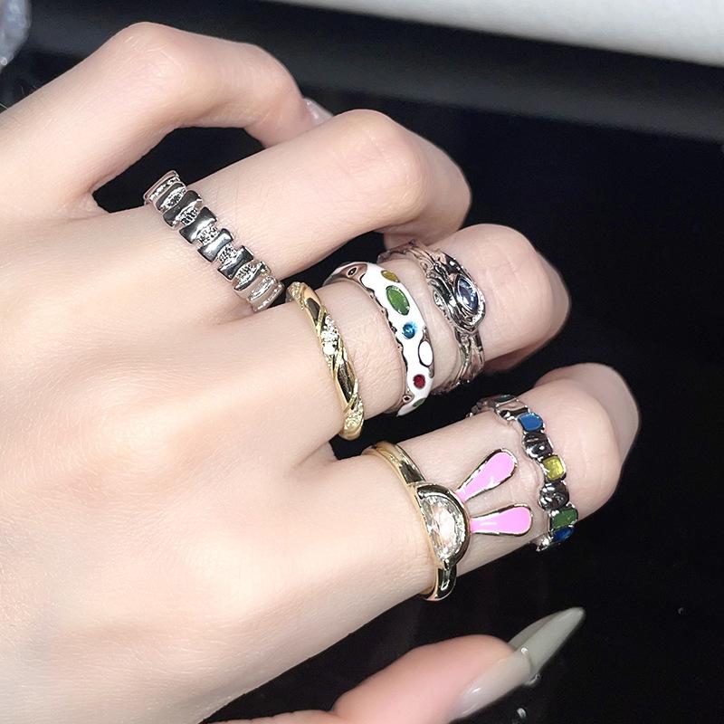 Niche Design Cold Wind Retro Open Ring Jewelry Women Dripping Oil Personality Advanced Sense Index Finger Ring