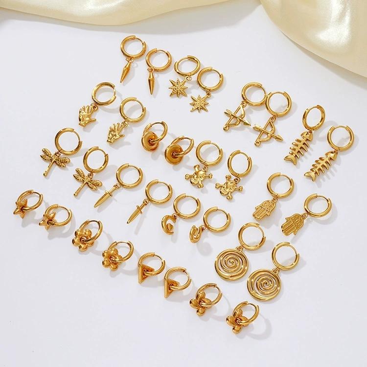 LT-MS-566 Fashion Trend Pendant Earrings for Women Trendy Electroplated 18K Gold Stainless Steel Hoop Earrings