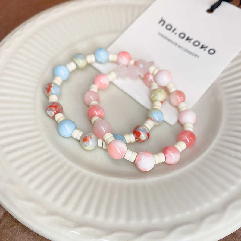 Браслет из эластичной нити с цветными каменными бусинами-рисинками, камнями, легкой роскошью, высоким классом, нишевым дизайном, темпераментный, модный, универсальный, изысканные украшения для женщин