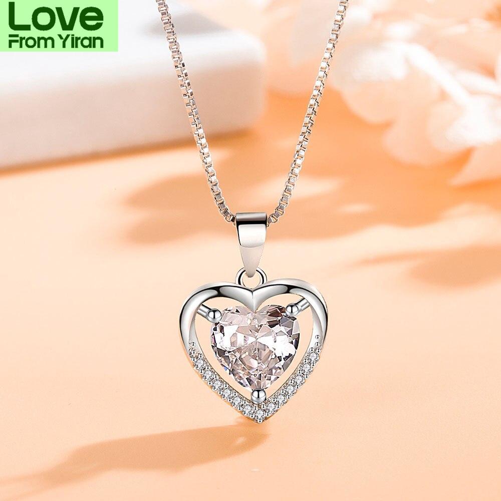 Новое женское ожерелье из стерлингового серебра 925 пробы, модная подвеска в форме вечного сердца, высококачественная цепочка с цирконием для ключицы, длина 45 см