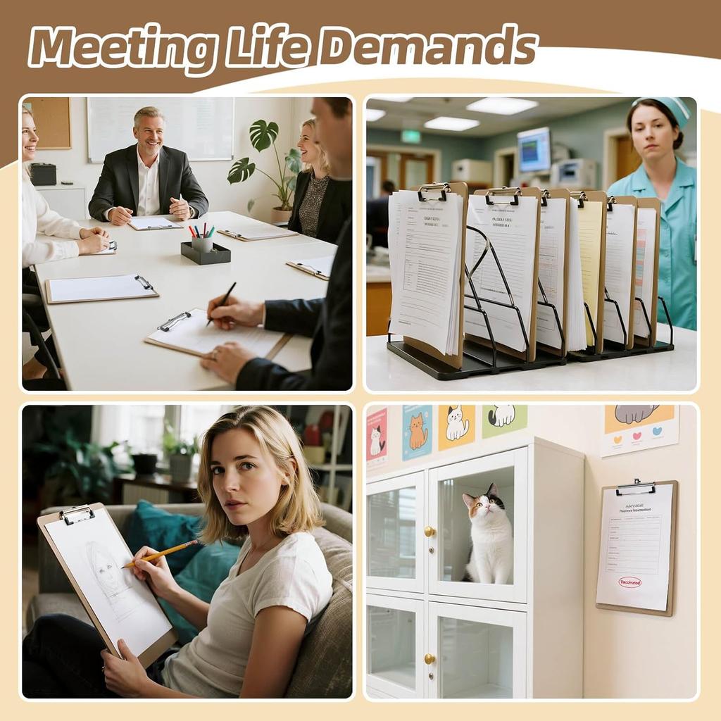 16 Pack Clipboard 8.5 x 11 Letter Size Clip Boards Bulk, A4 Wooden Hardboard Office Clipboards Pack for Classroom, Work-Meetings