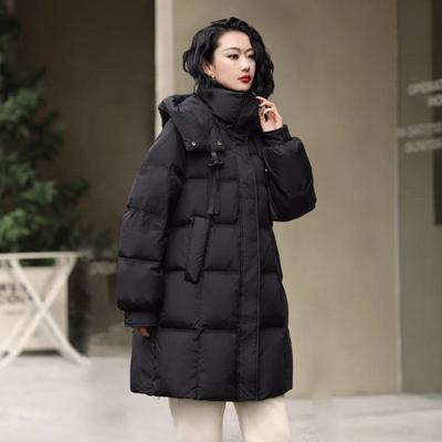 Куртка из хлопка с капюшоном для женщин, пальто средней длины в студенческом стиле, утолщенное пальто свободного кроя