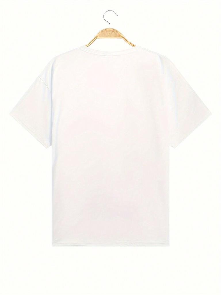TXFemale Heart & Cross Print Casual T-Shirt Crew Neck Short Sleeves Sports Tee Women's Comfy Tops Streetwear Women Crew Neck Tees