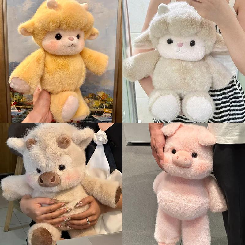 Kawaii Run Plush Toy Fluffy Stuffed Pink Pig Sheep Highland Cow Room Decoration Dolls Birthday Holiday Gifts