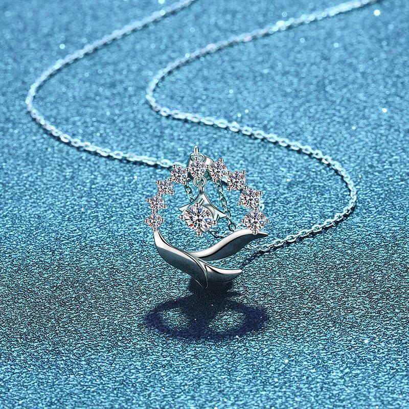 S925 Sterling Silver Classic White Ze Enamel Necklace Women'S Guochao Fluff Smart Pendant Fashion Seven Star Diamond Clavicle Chain