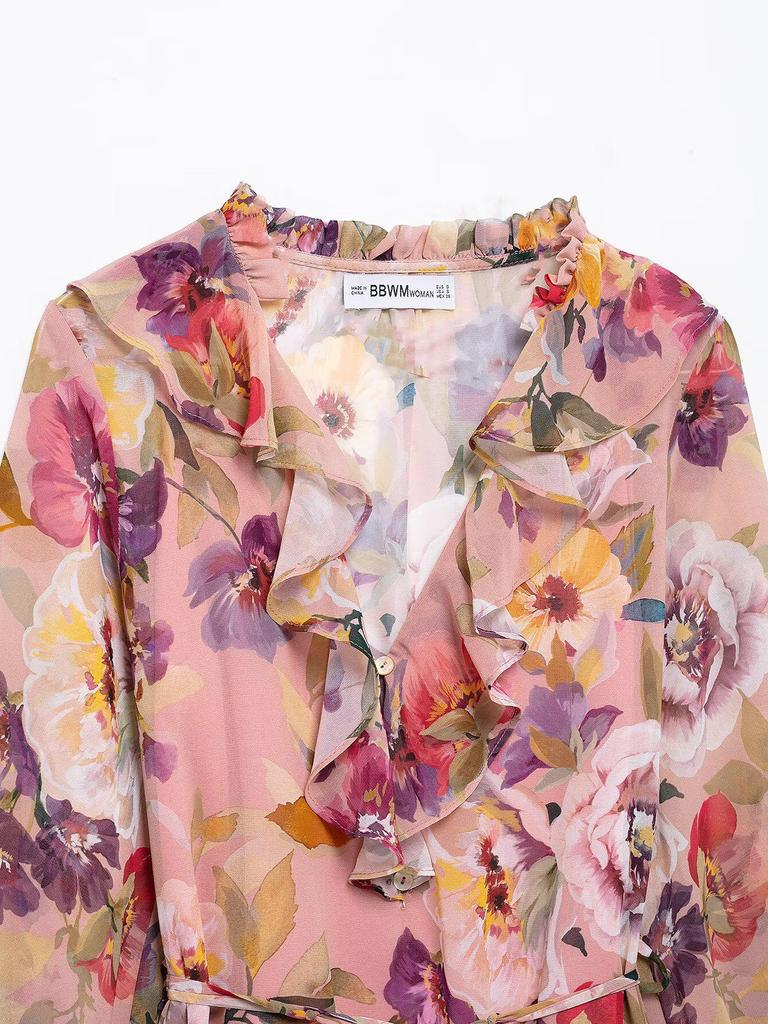 2025 Spring/Summer European & American Sexy Party Print Layered Midi Dress with Waist-Cinching Design