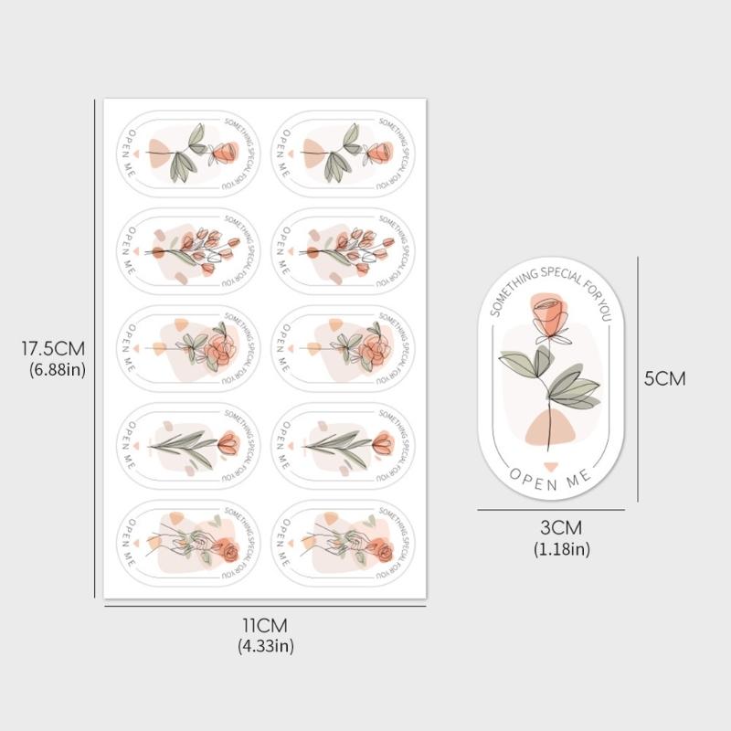 100Pcs Rectangular Flower Seal Sticker for Seal Envelope Card Packaging Adhesive Wrapping Label for Wedding Baby Showers