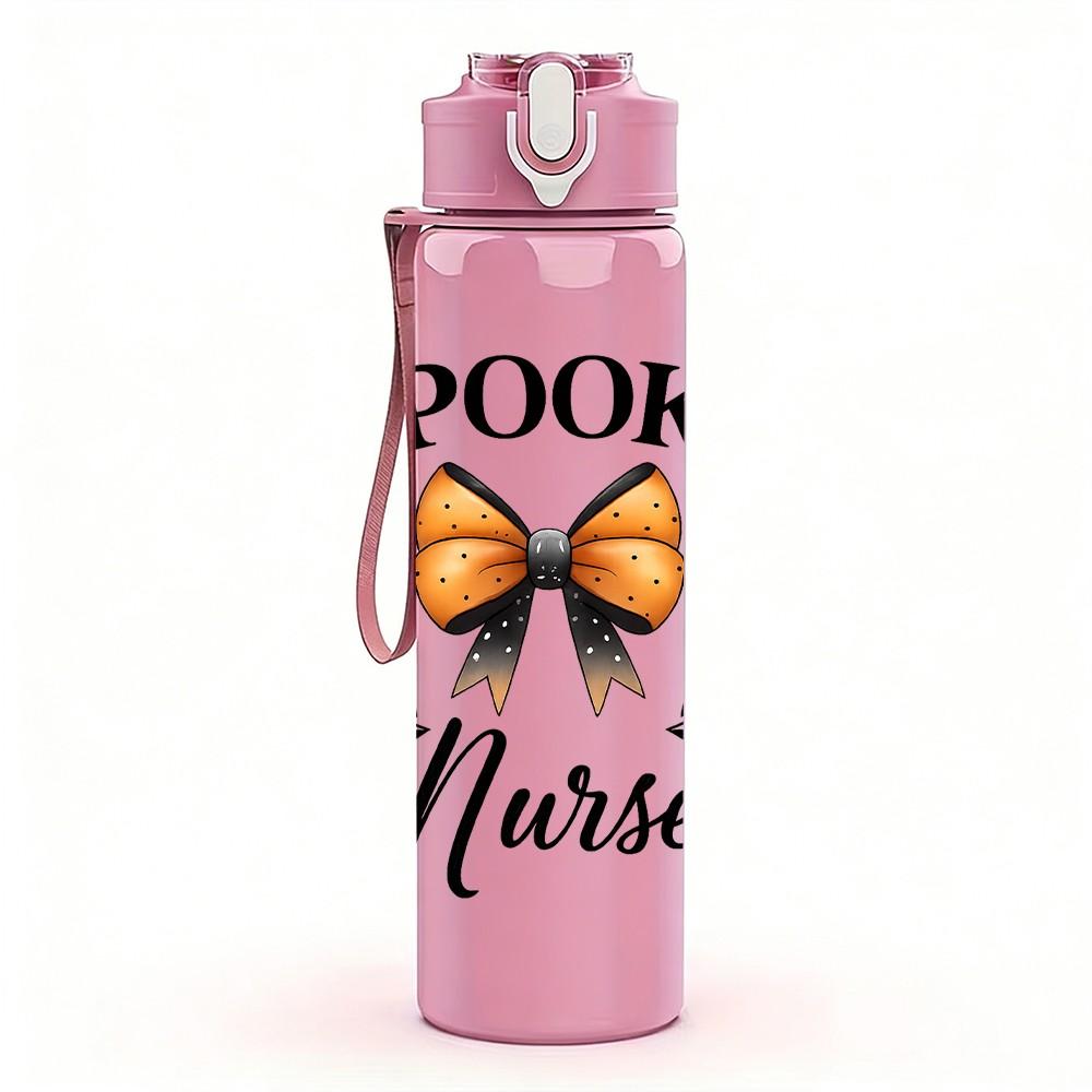1PC Spooky Nurse Bow Wreath 750ml Color Plastic Sports Water Bottle Leakproof Flip Straw Lid Suitable for Sports Office Home Use