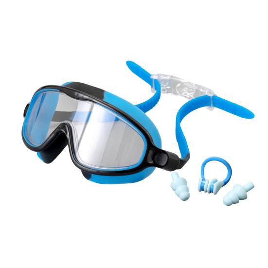 Комплект очков для плавания с широким обзором, противотуманные очки для плавания с зажимами для носа и берушами, детские очки для бассейна без протеканий