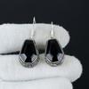 Unique Black Spinel Coffin Gemstone Earrings, 925 Sterling Silver Earring, Handmade Boho Silver Jewelry Dangle Earrings, Thanksgiving Gifts